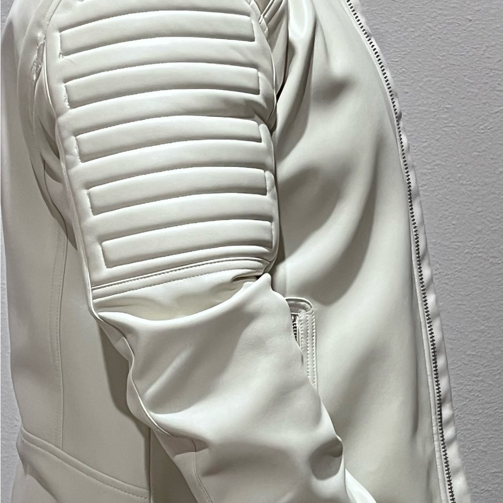 Zara Men's Cream Leather Bomber Jacket - Picture 3 of 5